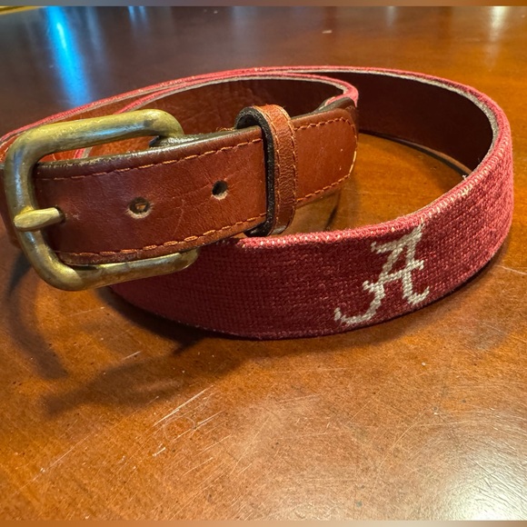 Smathers and Branson Alabama belt size 36 hand-stitched cotton leather Brass